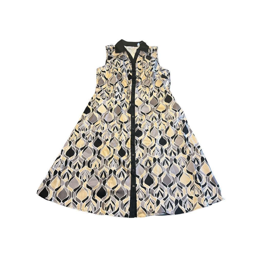 Isaac Mizrahi live black cream ￼mosaic sleeveless button up ￼collar dress 14